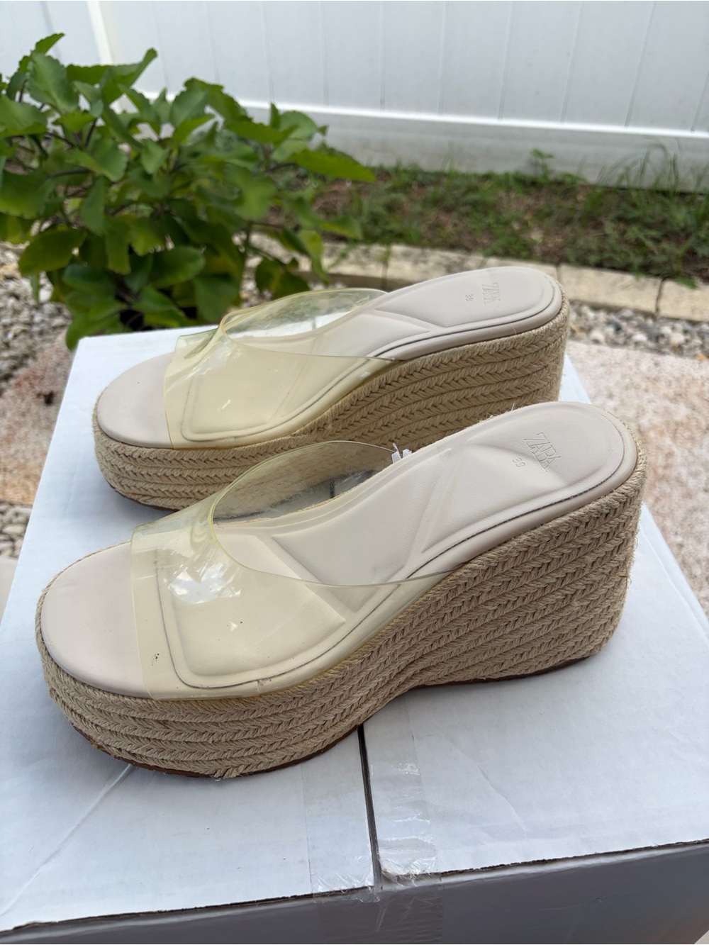 Zara Clear Strap Espadrille Platform Wedges - Natural